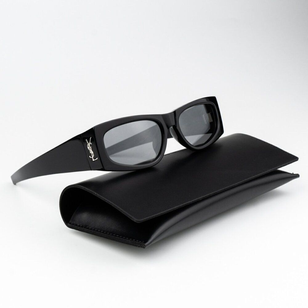 NEW Saint Laurent SLM140/F 002 Black Grey Mirror Rectangle Unisex Sunglasses